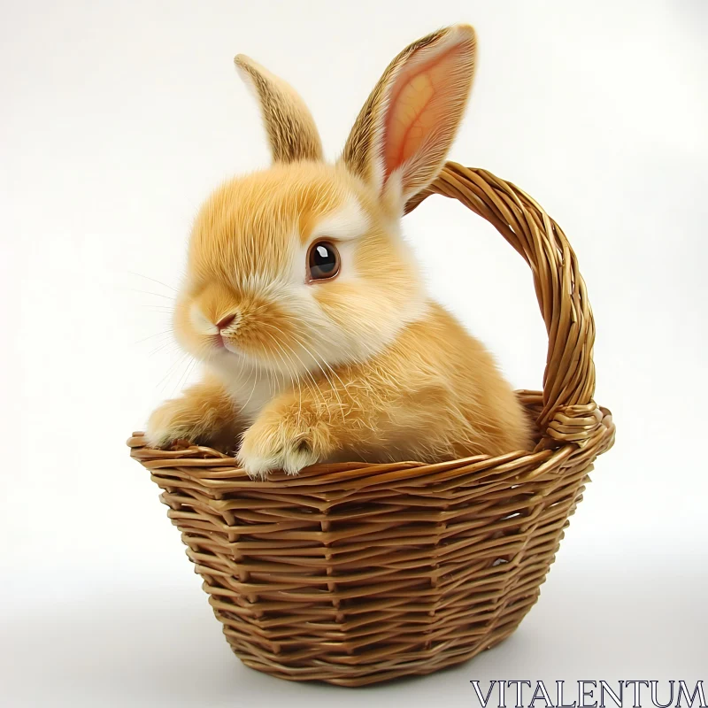 Golden Bunny in Wicker Basket AI Image