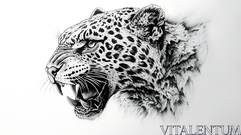 Monochrome Leopard Head Illustration AI Image