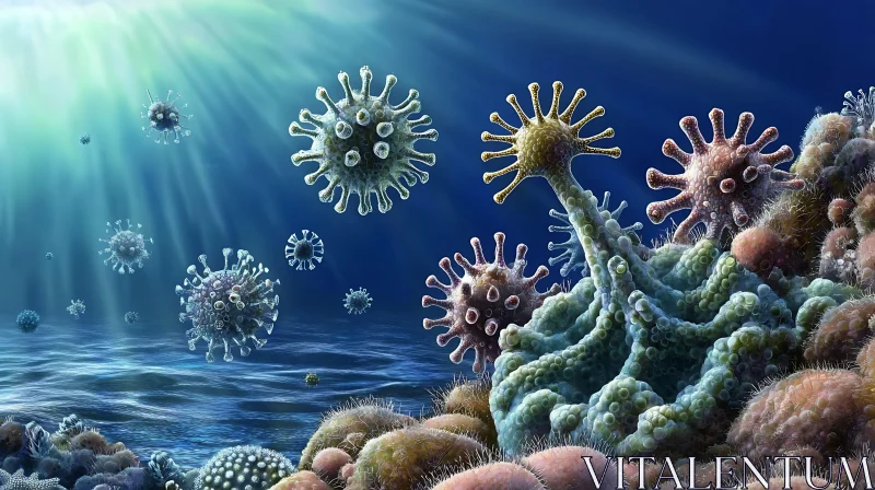 Underwater Viruses and Coral Reef AI Image