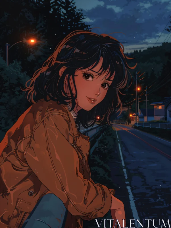 AI ART Anime Girl on Quiet Night Street