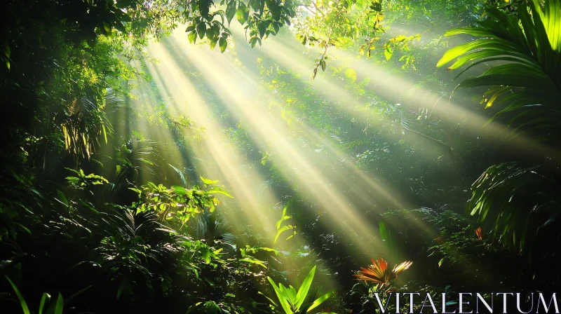 Sun Rays in a Dense Forest AI Image