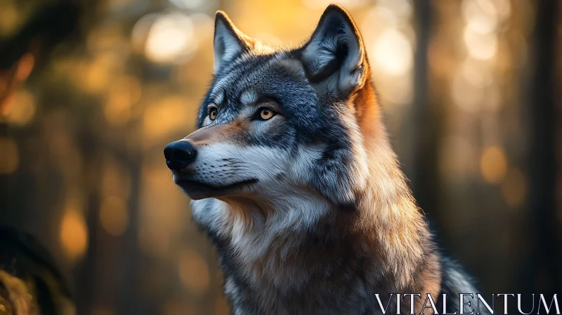 Wolf in Forest, Golden Hour AI Image