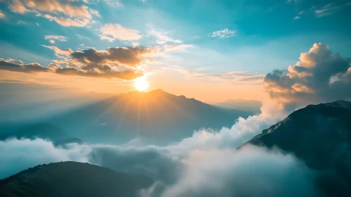 Mountains in the Clouds at Sunrise