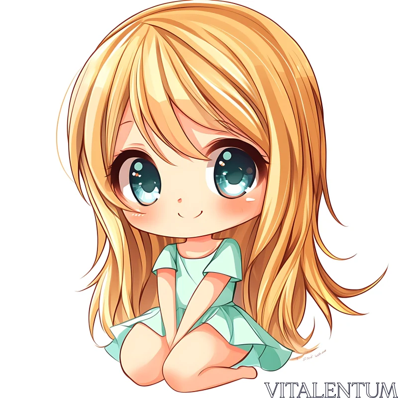 Cute Chibi Girl with Blonde Hair and Blue Eyes AI Image