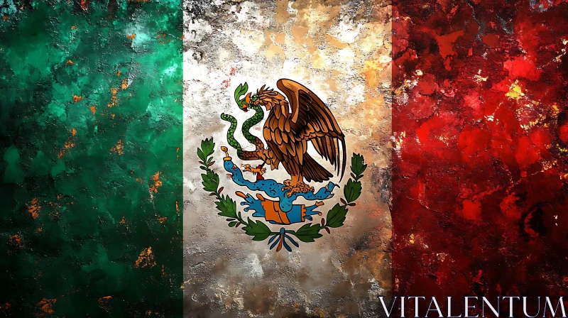 Distressed Mexico Flag Eagle Emblem AI Image