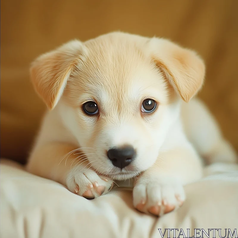 Cute Cream-Colored Puppy Close-Up AI Image