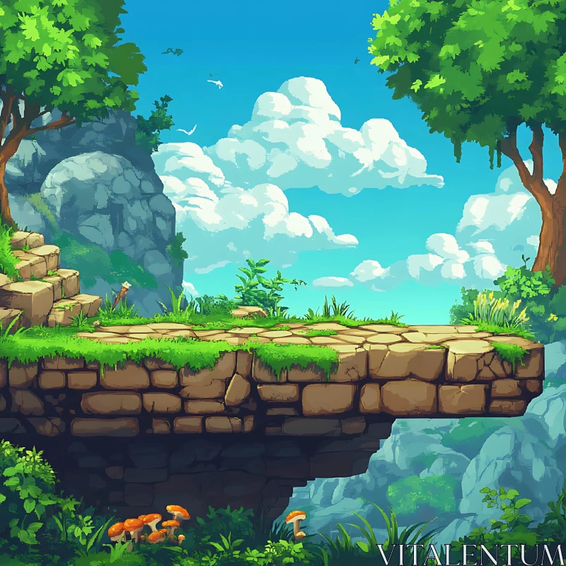 Enchanting Stone Platform with Greenery AI Image