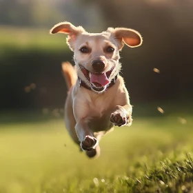 Happy Dog Leaping Across Grass