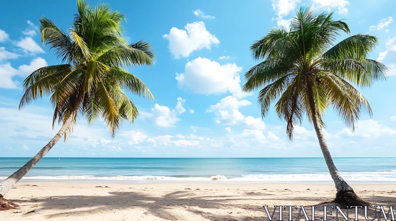 AI ART Serene Beach Scene with Palm Trees