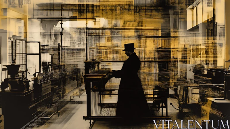 Monochrome Industrial Weaving Scene AI Image