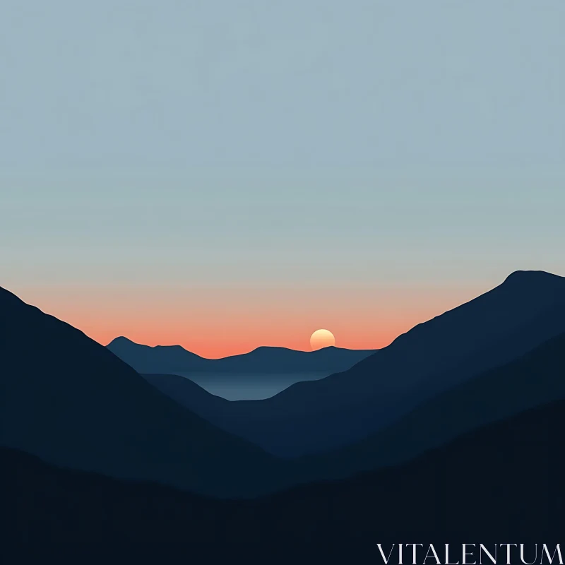 AI ART Layered Mountains at Sunset Illustration