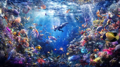 Colorful Marine Life in Coral Reef