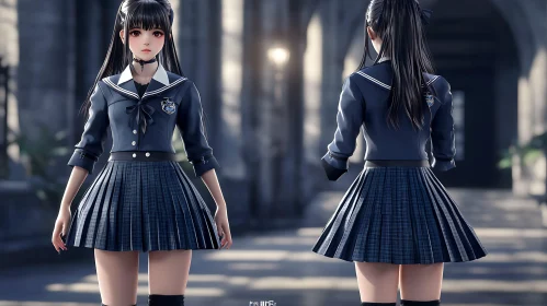 Anime Girl in Gothic School Uniform