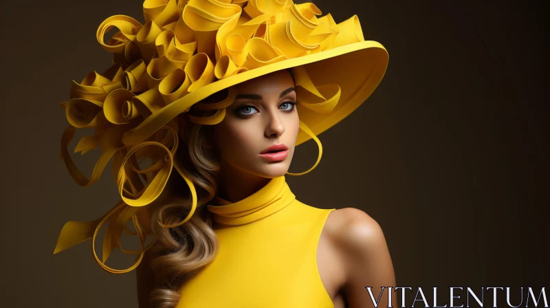 Captivating Fashion: A Stunning Woman in a Yellow Hat AI Image
