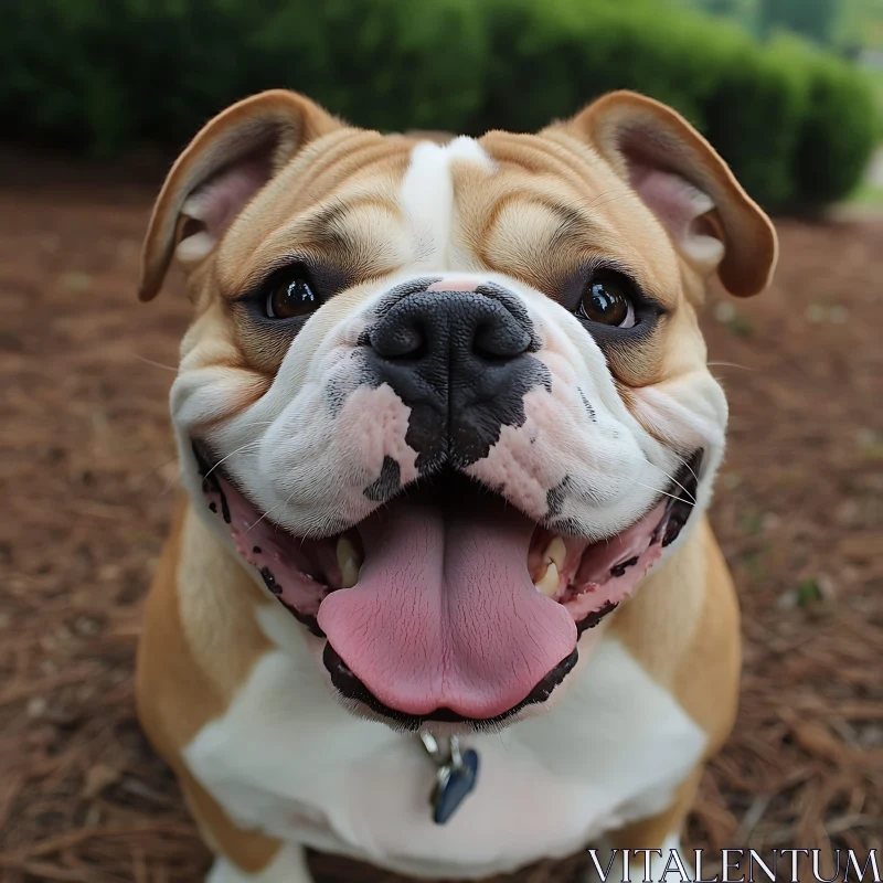 Happy Bulldog Smiling Outdoors AI Image