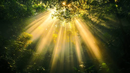 Enchanting Sun Rays in Dense Forest