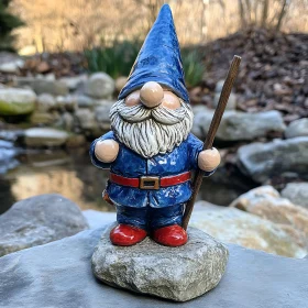 Blue Gnome with Walking Stick Ornament