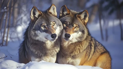 Two Wolves in a Snowy Landscape