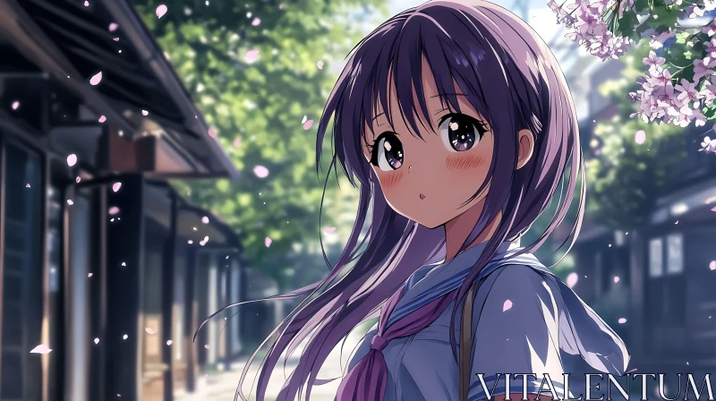 Anime Girl in Scenic Spring Street AI Image