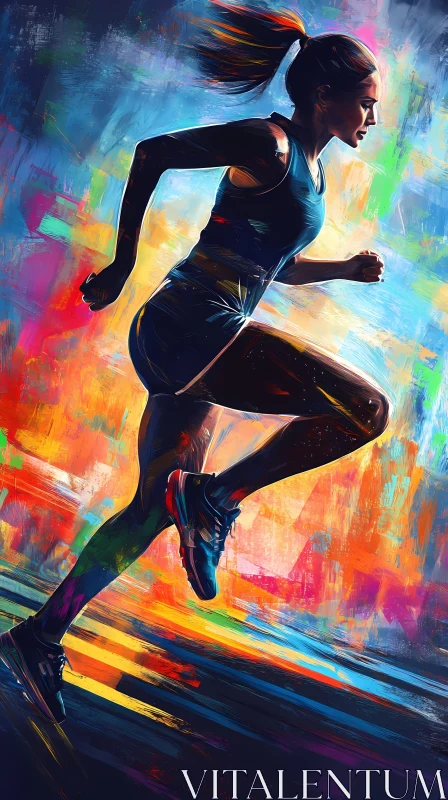 Vivid Portrait of a Female Runner in Motion AI Image