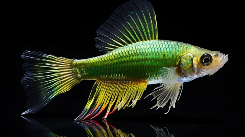 Neon Colored Betta Fish on Reflective Surface