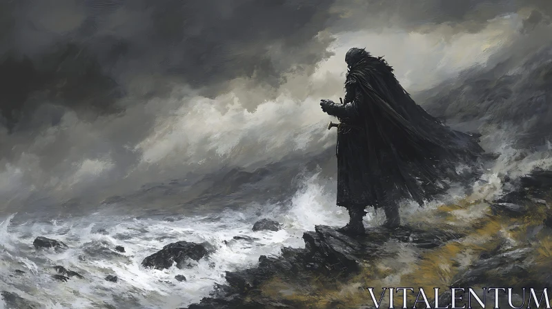 AI ART Dark Figure Overlooking Stormy Sea