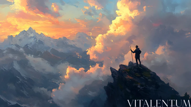 AI ART Hiker on Mountain at Sunrise