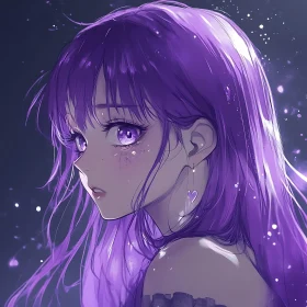 Mystical Anime Portrait with Purple Hair and Violet Eyes