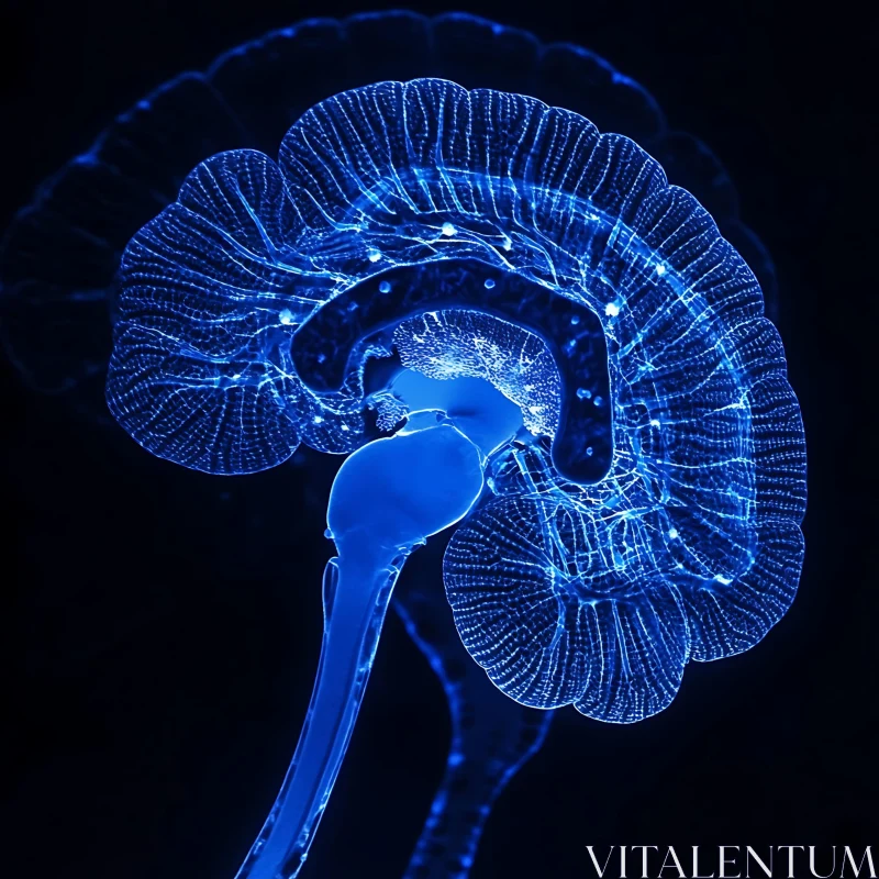 Anatomical Brain Structure in Blue AI Image