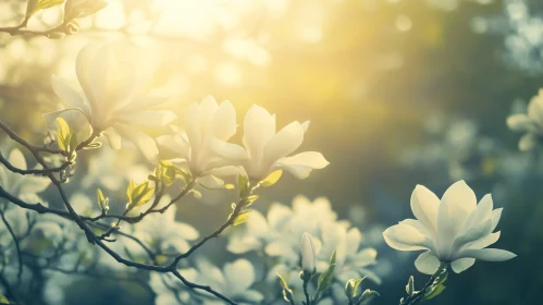 Blooming Magnolia Flowers in Gentle Sunlight