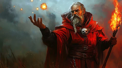 Enchanting Wizard with Torch and Magic