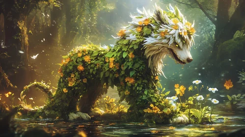 Mystical Flower Wolf in Woodland Realm