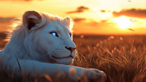 Albino Lion in Golden Light