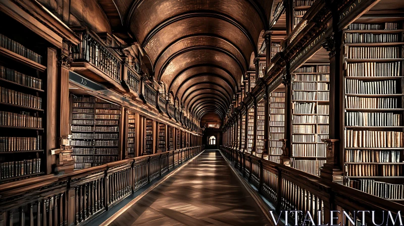 Grand Library with Towering Bookshelves AI Image