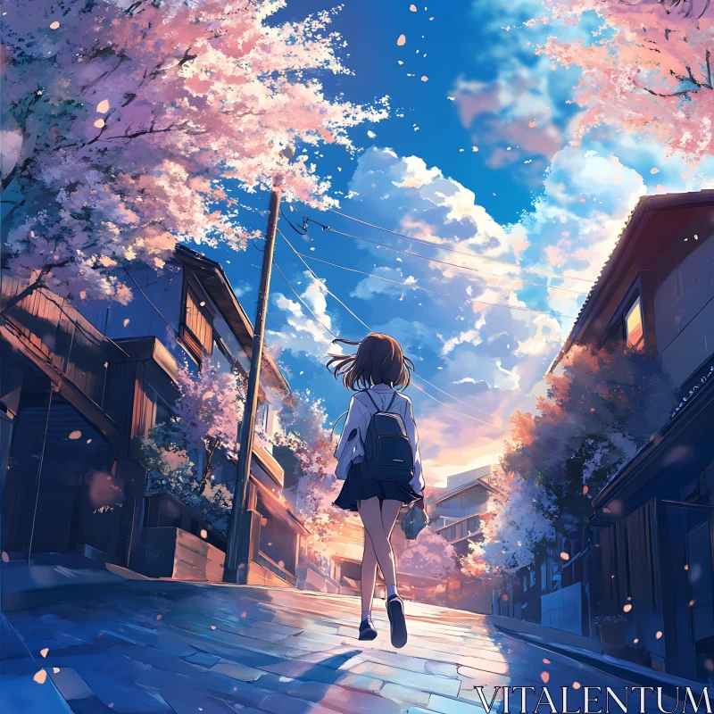 Serene Sunset Walk in Anime Scene AI Image