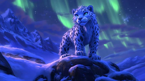 Majestic Leopard in Northern Lights