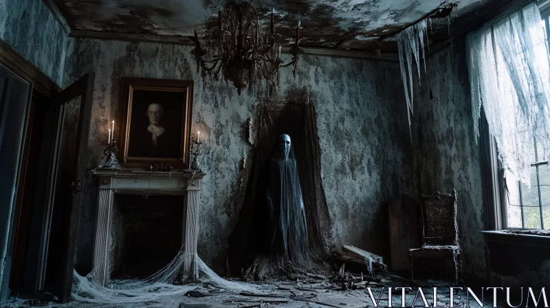 Eerie Abandoned Mansion with Spooky Presence AI Image