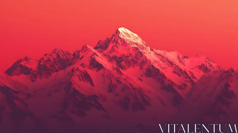 Snowy Mountain in Crimson Light AI Image