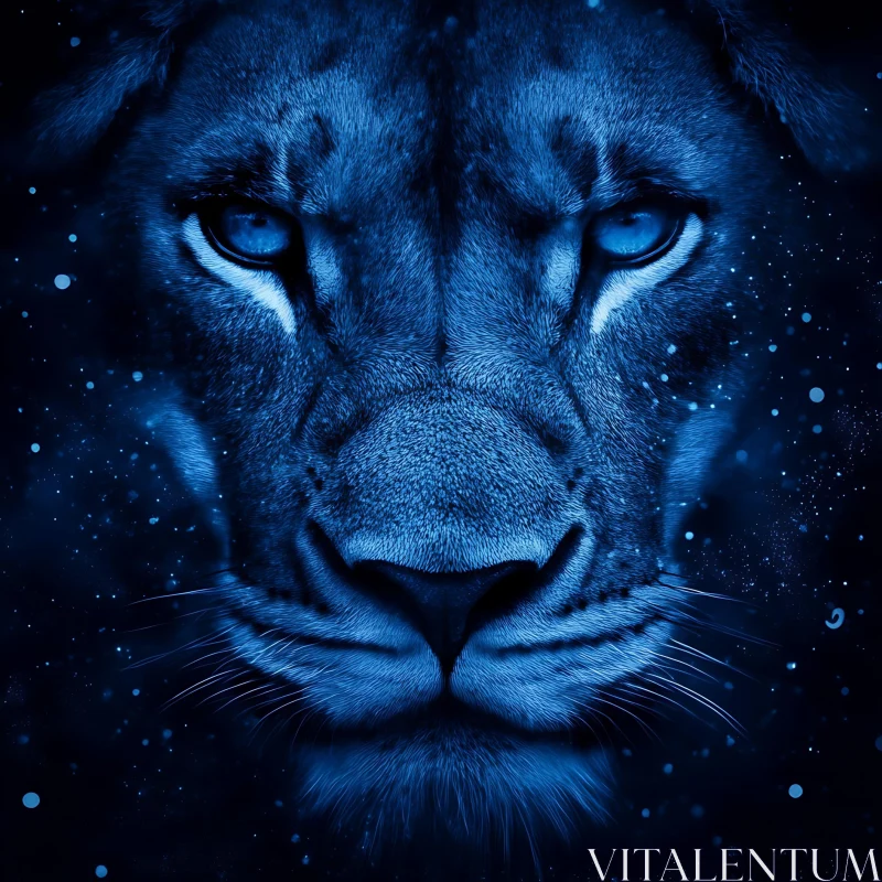 Lion in Blue Hues AI Image