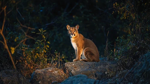 Cougar on Rocks in the Wilderness