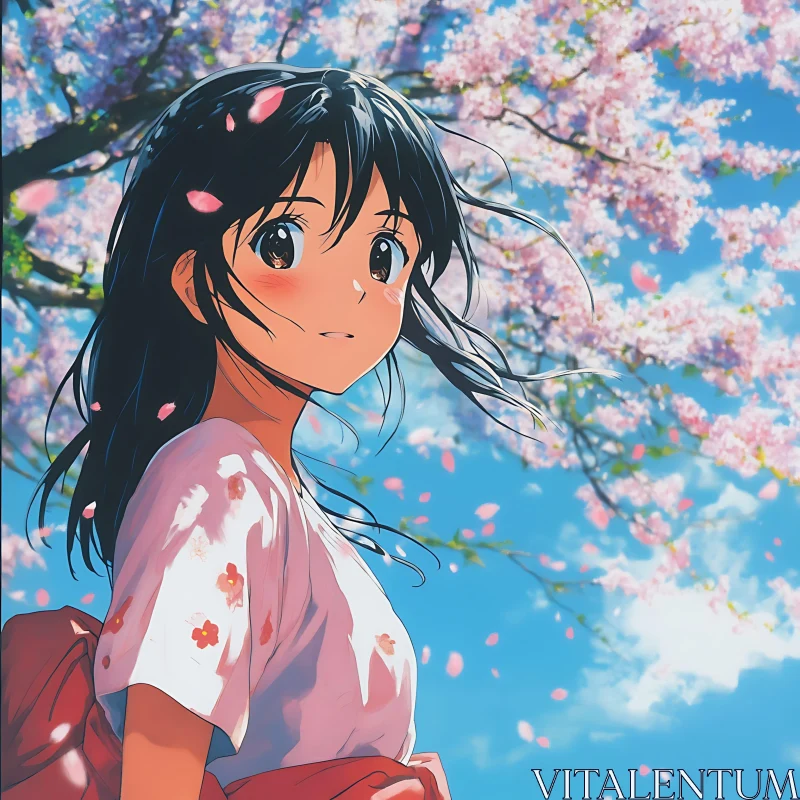 Cherry Blossom Anime Scene with Girl AI Image