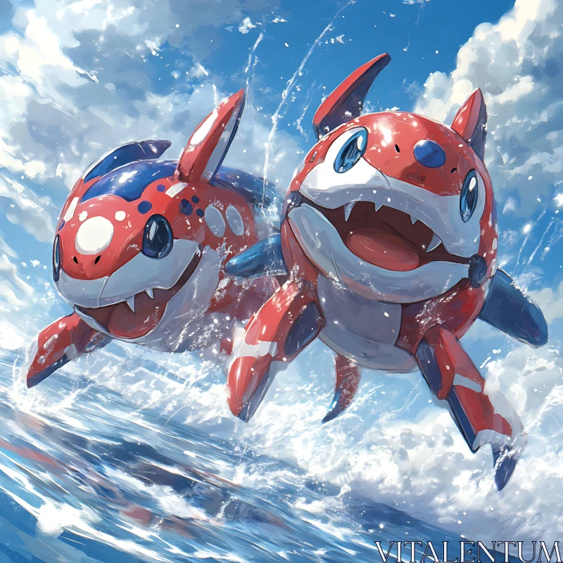 Sky-Soaring Fantasy Robot Fish in Anime Style AI Image