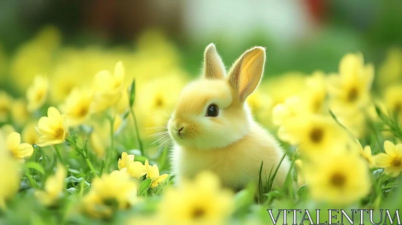 Rabbit among Yellow Flowers AI Image