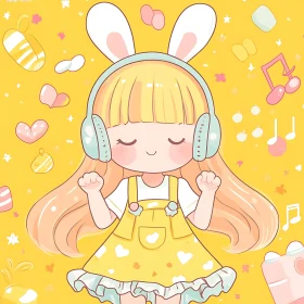 Cute Anime Girl Listening to Music