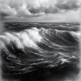 Stormy Sea Waves in Monochrome