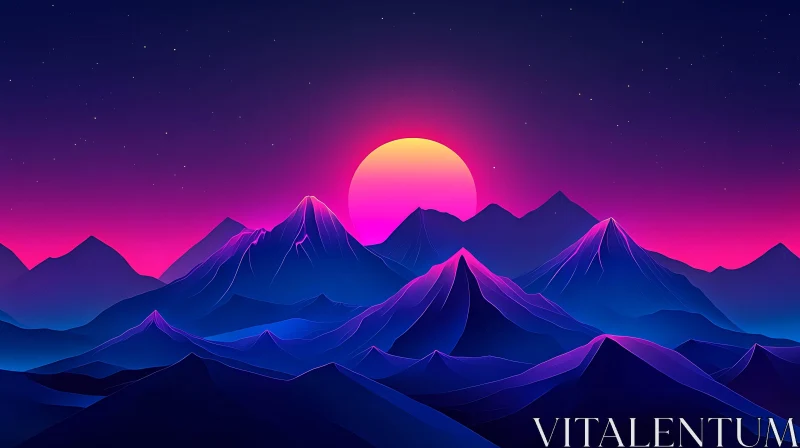 Synthwave Mountain Sunset AI Image