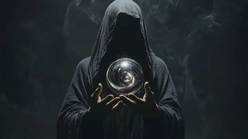 Enigmatic Figure Holding Glowing Orb