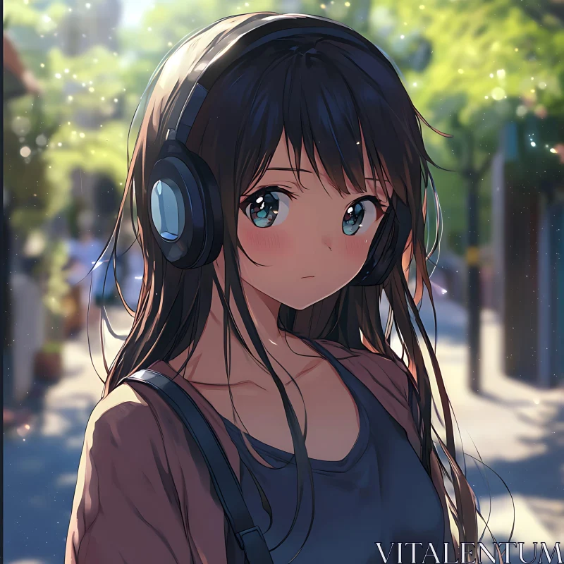 Serene Anime Portrait with Headphones AI Image