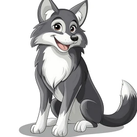 Gray and White Cartoon Wolf