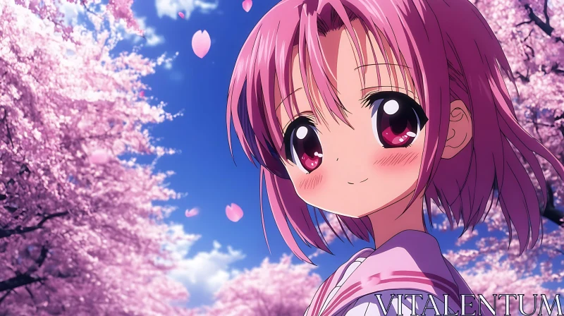 Anime Girl in Spring Cherry Blossom AI Image